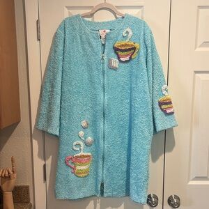 Quacker Factory Chenille Coffee Themed  Zip Front Housecoat - Extra Large